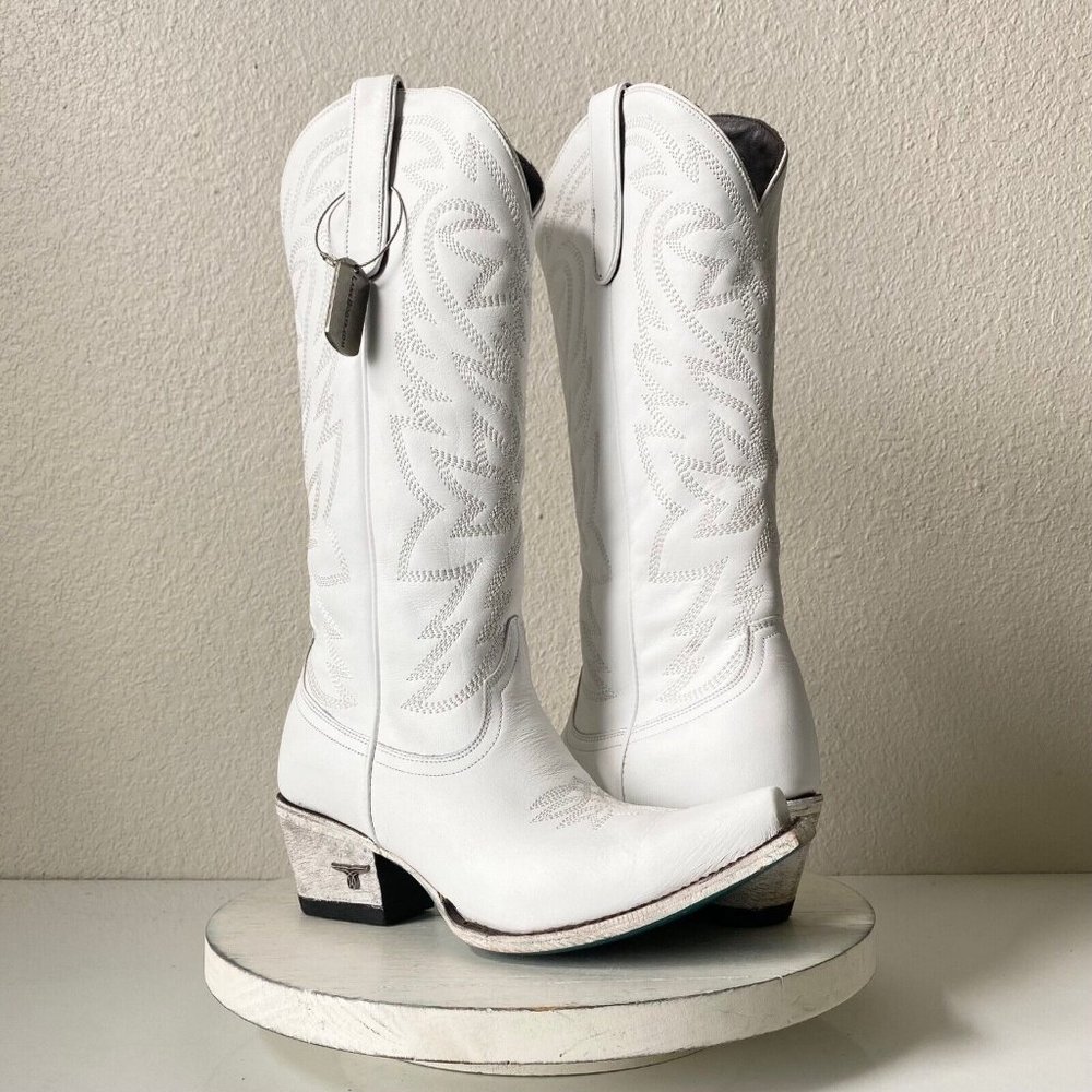 Lane SMOKESHOW Womens Western Boots 7.5 White Leather Mid Calf Snip Toe Cowgirl
